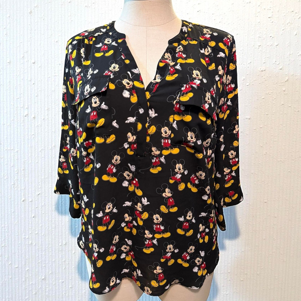 Torrid 0‎ 0X size 12 Disney Black Mickey Mouse Georgette Harper Pullover Blouse